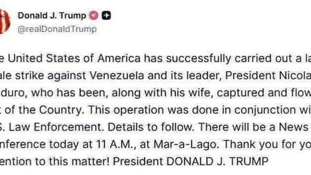 Trump afferma che USA hanno catturato Maduro in Venezuela