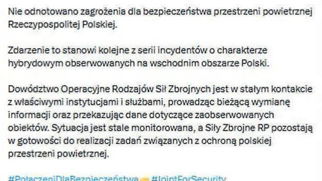 Poland: alarm over 'spheres' from Belarus